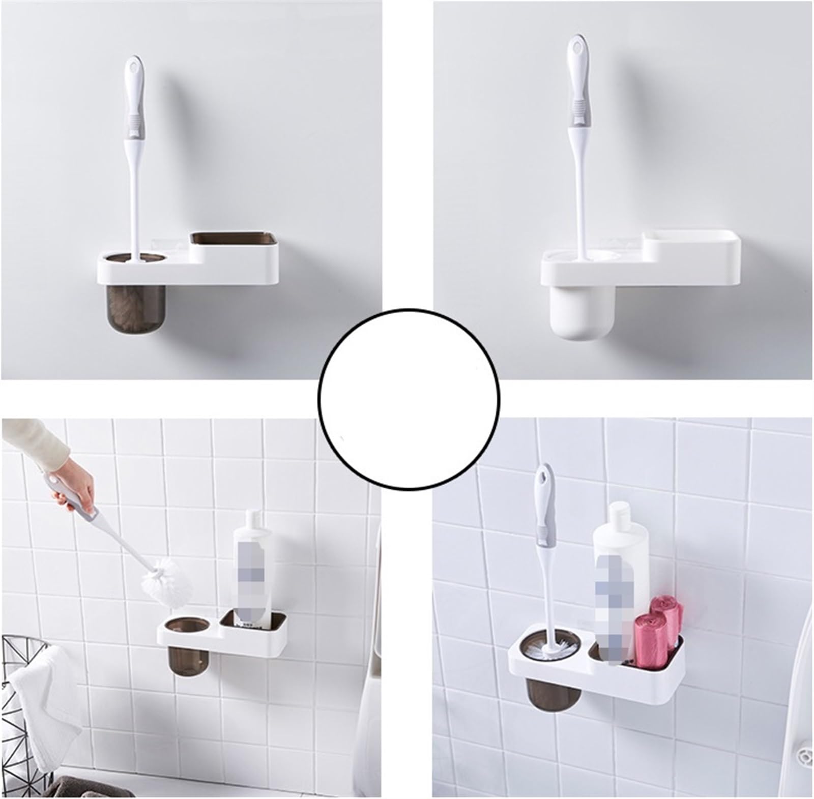 Szczotka do WC Szczotka Do WC I Uchwyt Do Montażu Na Ścianie Plastikowa Szczotka Do Muszli Klozetowej Akcesoria Łazienkowe Szczotka do Toalety(White)