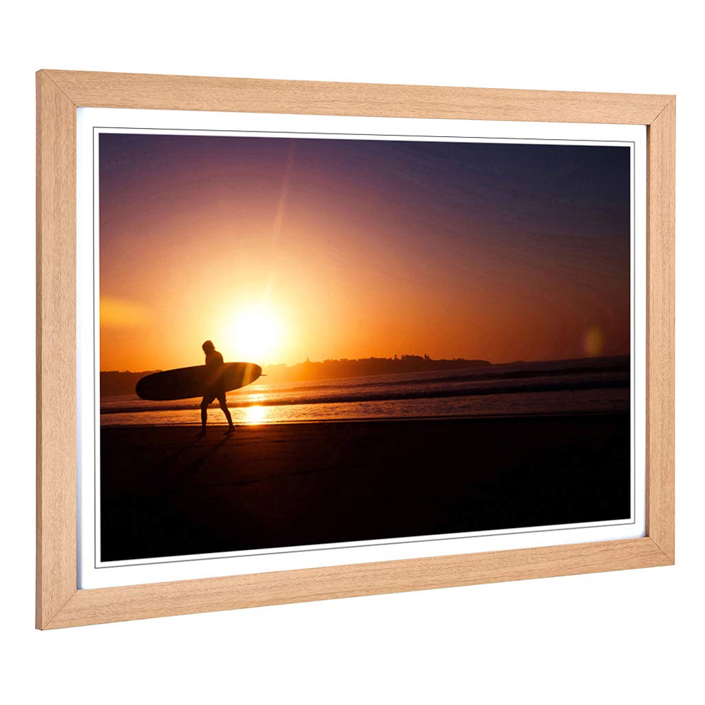 Big Box Art Framed Print of Surfer in The Sunset Seascape Design | Wall Art Picture | Home Decor for Kitchen, Living, Dining Room, Bedroom, Hallway, Office, Oak, A2 / 24.5x18 Inch / 62x45cm