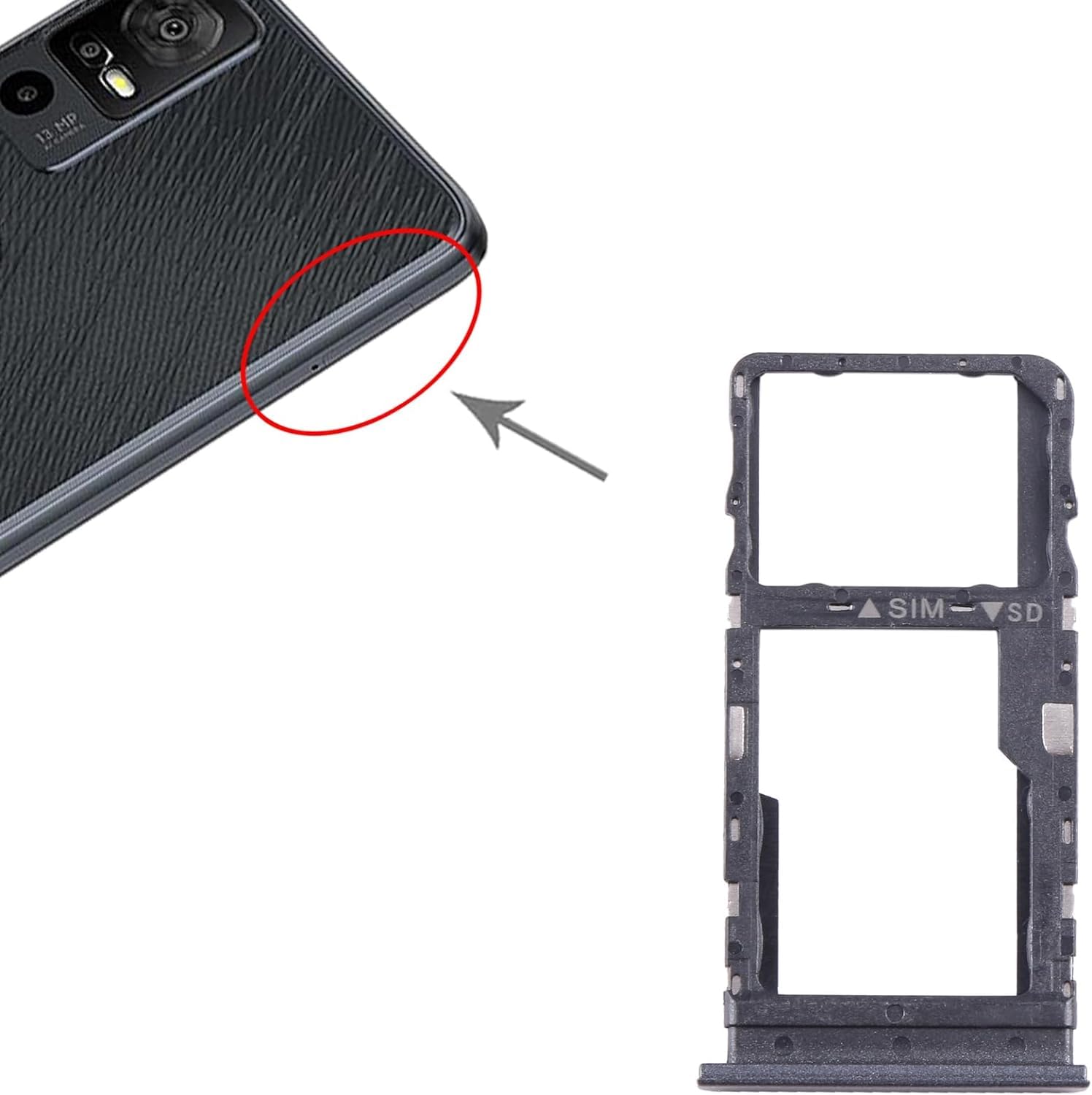 Vassoio Porta SIM + MicroSD Per TCL 405/406/408 E T506/T507 – Ricambio Compatibile (Nero) - 2