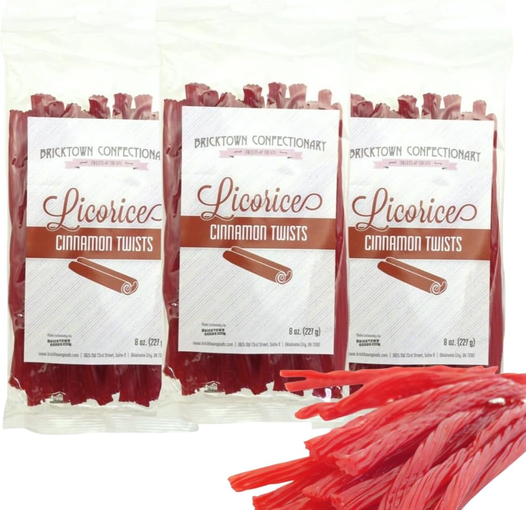 Cinnamon Licorice Twists Pack of 3 Spicy FatFree Old Fashioned Gourmet Red Hots