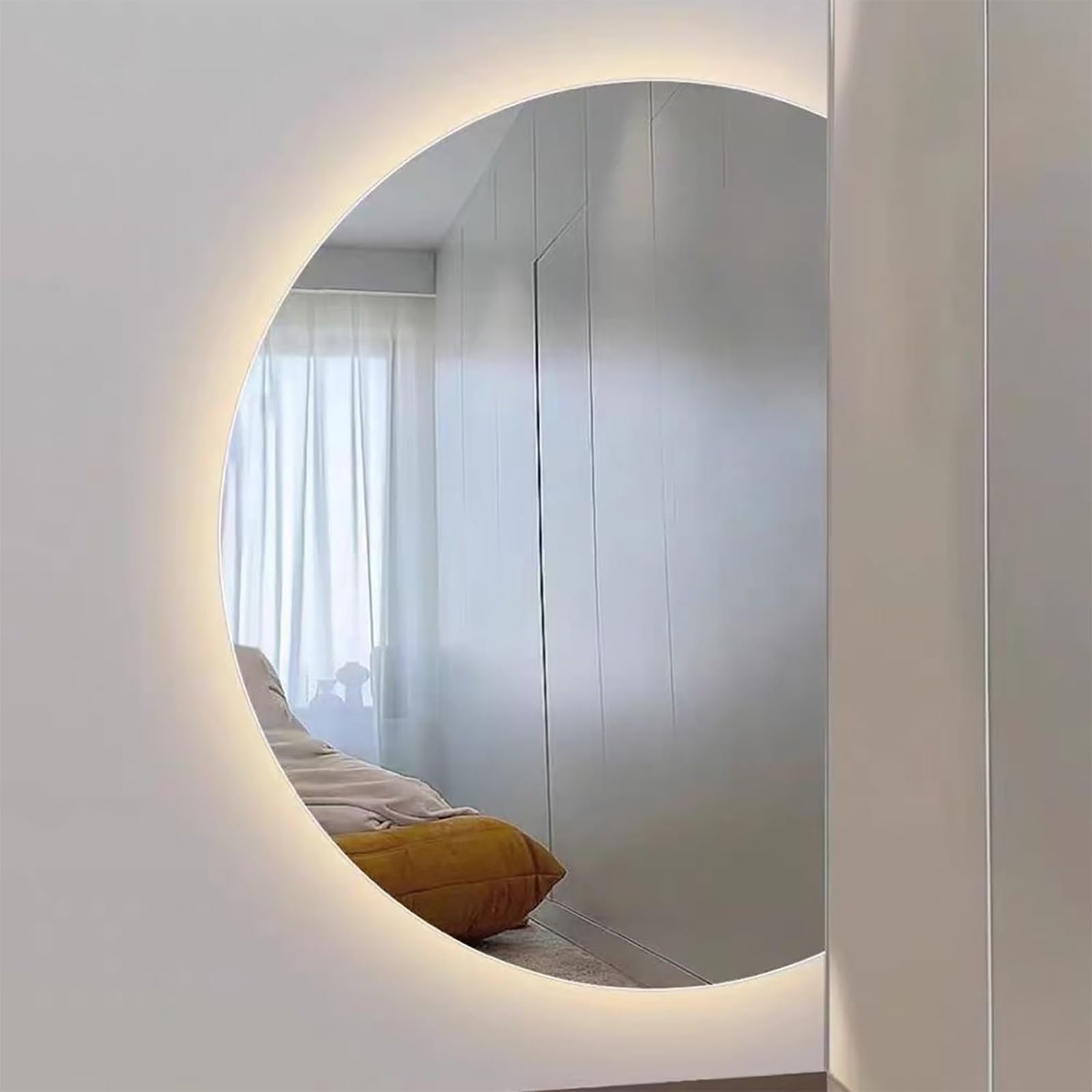 SXFSDOU ligent LED Bathroom Mirror eless Half-Round HD Makeup Anti-Fog Dimmable Decor 3 Light Colors 120x80cm/47x32in Modern Design