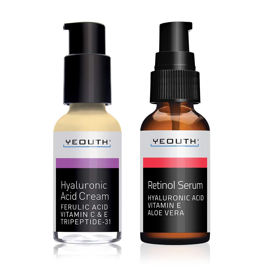 Hyaluronic Acid Cream Face Moisturizer Bundle with Retinol Serum 2.5% (1oz) with Hyaluronic Acid by YEOUTH.