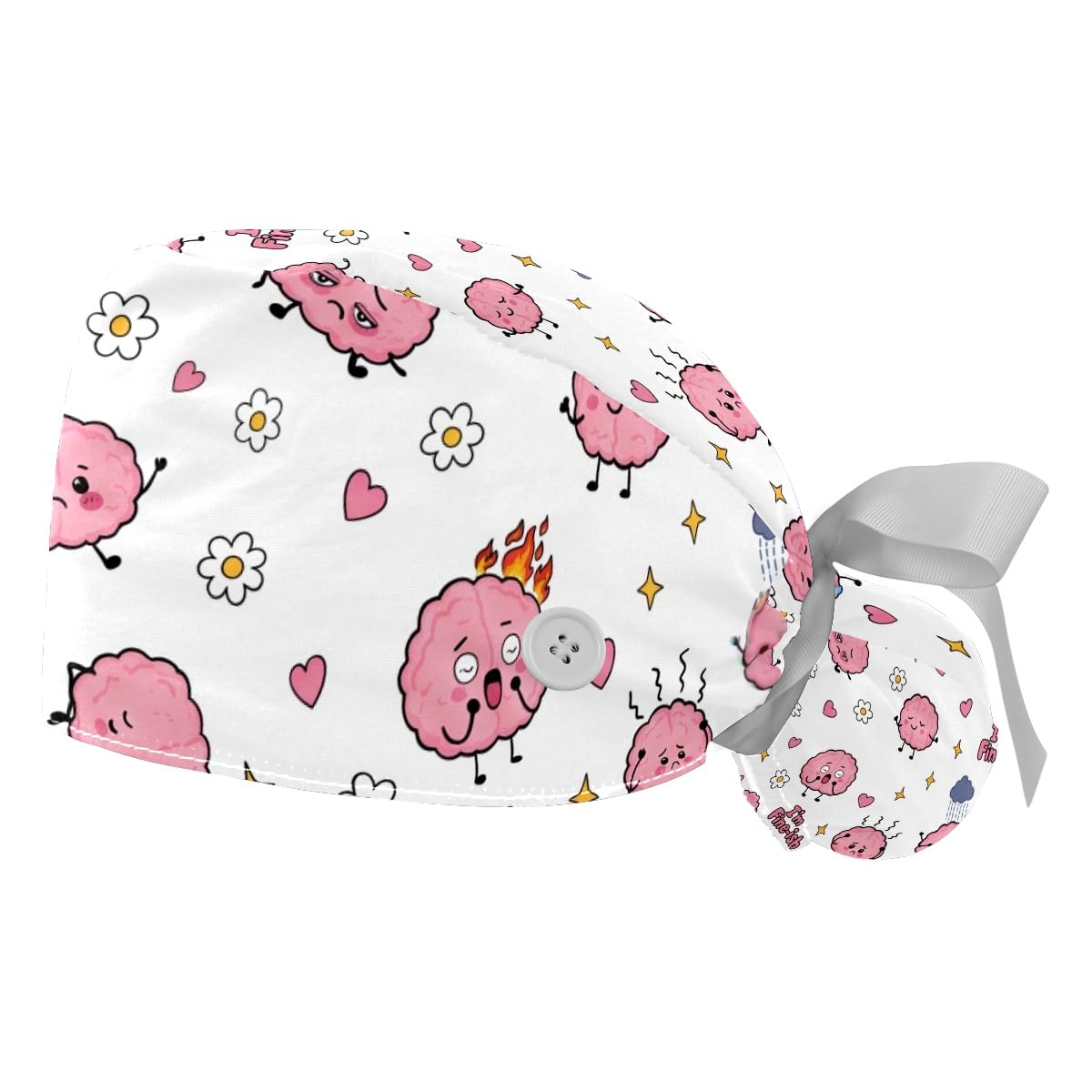 2 PCS Bouffant Cap with Button Ponytail Pouch Working Cap Sweatband Adjustable Surgical Cap Black and White Cow