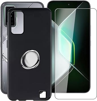 Black Case for Infinix GT 30 Pro 6.78" with 1 x Tempered Glass +360 Cell Phone Metal Ring Holder, Slim Soft Silicone Military Grade Shockproof TPU Cover for Infinix GT 30 Pro