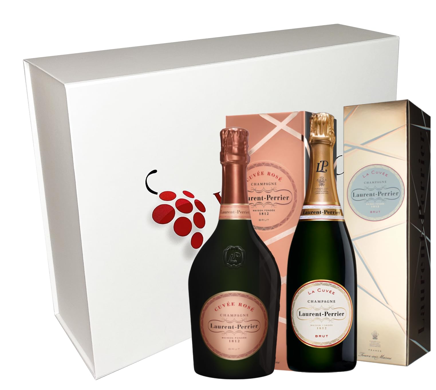 VINADDICT Champagne Geschenkset Laurent Perrier, La Cuvée und Rosé mit Etuis, 2 Flaschen, 1400ml
