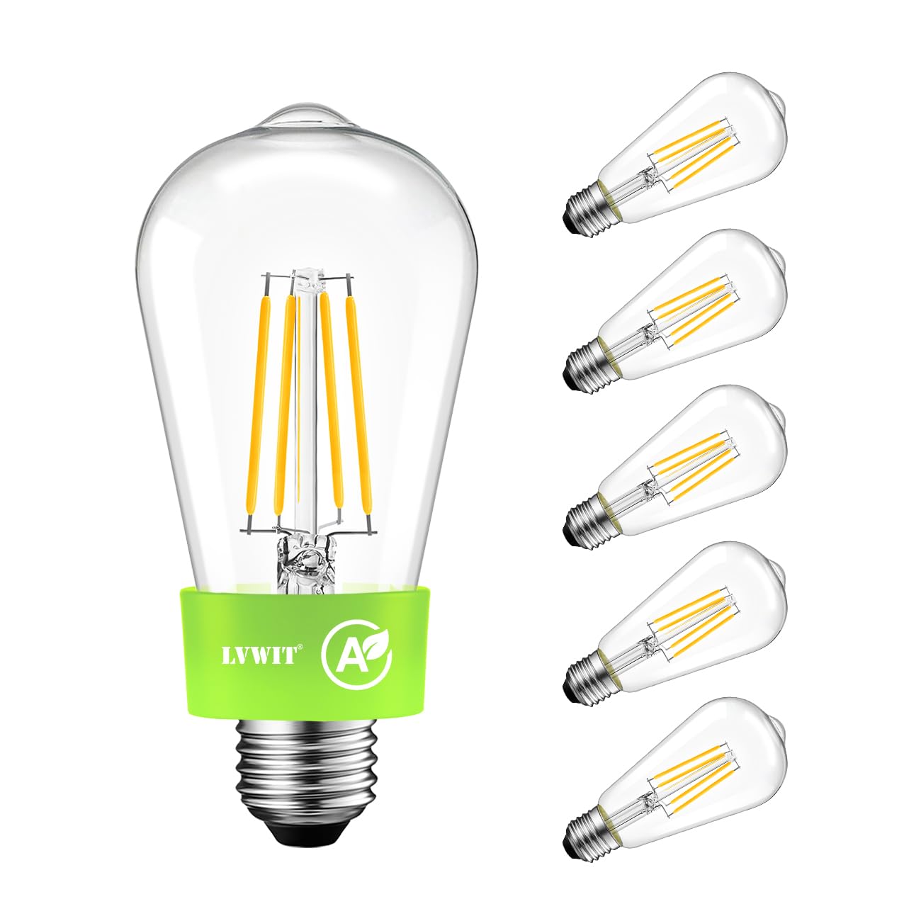LVWIT Żarówka LED E27, ciepła biel, 3,8 W, żarówka LED klasy energetycznej A, odpowiednik żarówek halogenowych 60 W, żarówek Edison z dużym trzonkiem 806 lm, 2700 K, zestaw 6 sztuk, nie ściemnialna