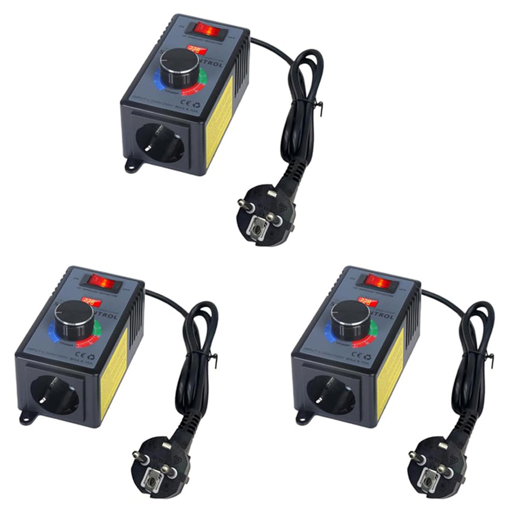 3X Drehzahlregler 230 V, Frequenzumrichter 230 V, Motorspannungsregler AC 220 V 10 A Höchstleistung 4000 W, EU-Stecker