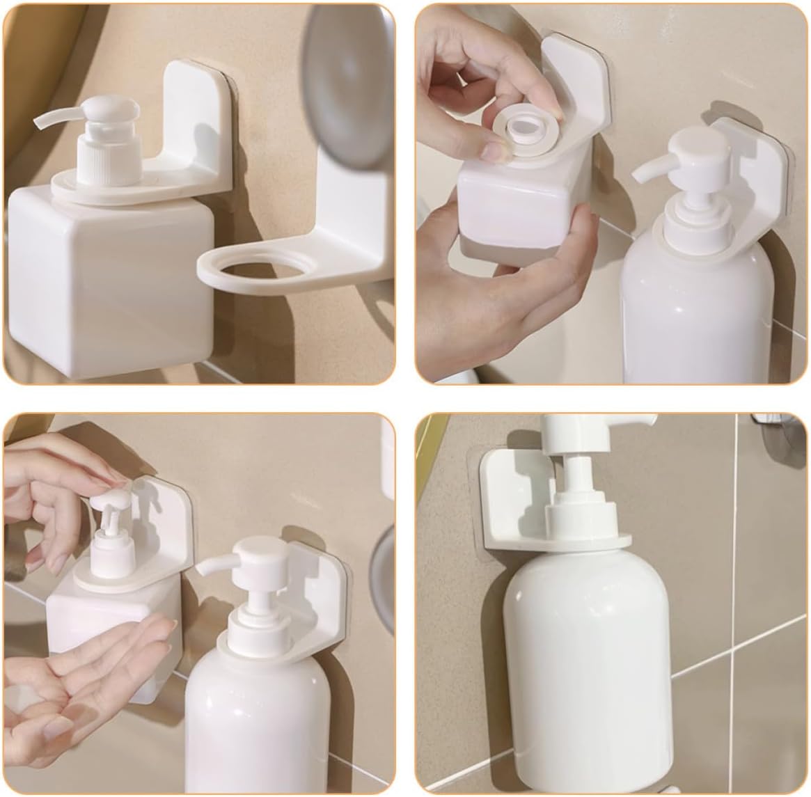 3pcs Adhesive Soap Holder for Shower Wall Mount, Space Saving Abs Bottle Hooks for Dish Soap and Shower Gel, White Wall Hanging Shampoo Holder for Bathroom and Kitchen