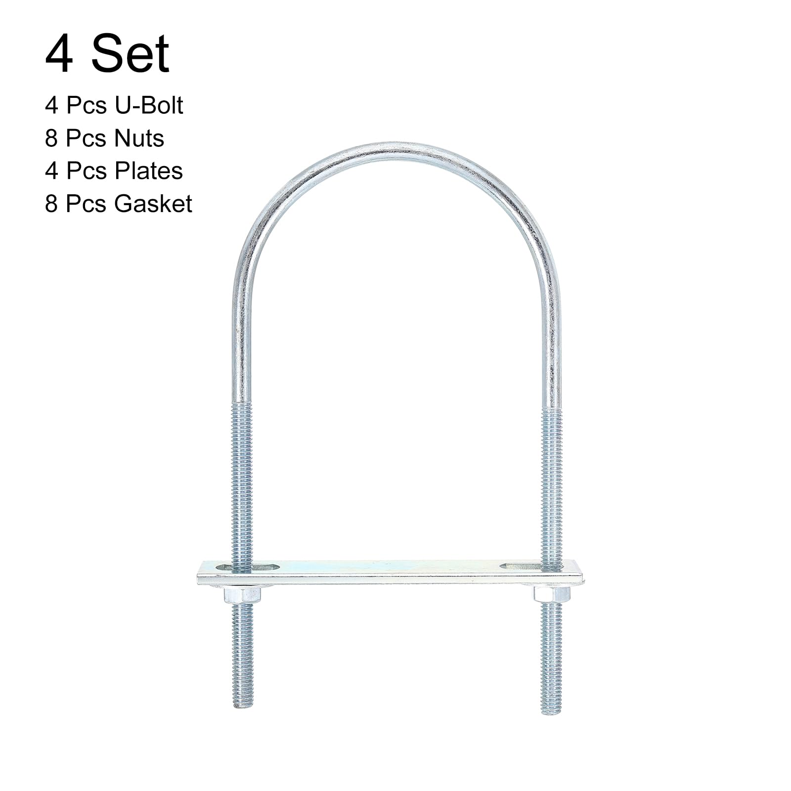 QUARKZMAN 4Pcs Pernos en U Redondos M6, Ancho Interior de 76mm, Longitud de 150mm Perno de Abrazadera en U con Tuercas y Placas, de Acero al Carbono para Reparación Tuberías y Industriale