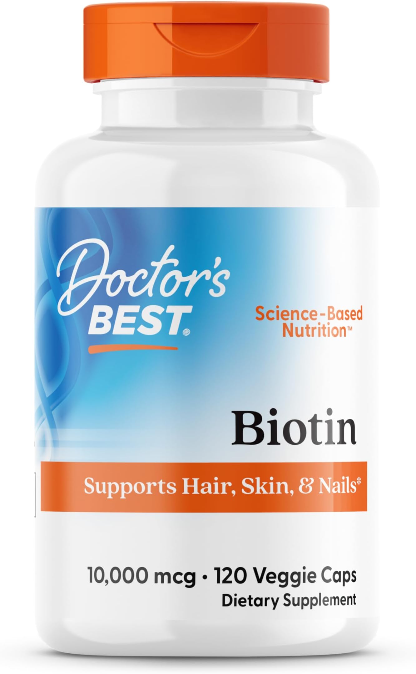 Doctor's Best Biotin Vitamin Supplement 10000 mcg for Men & Women - Biotin Capsules for Hair Growth Support, Skin, & Nails, Non GMO, Gluten Free, Soy Free, Vegan - 120 Veg Caps