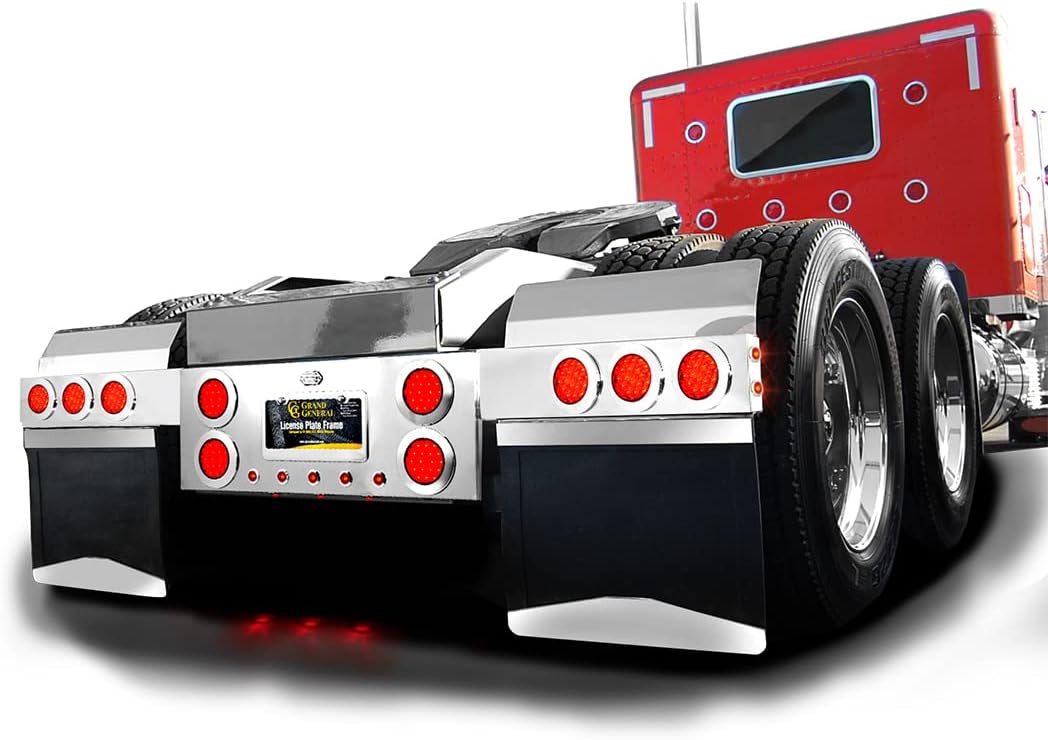 GG Grand General 91022 Spring Loaded Stainless Steel Mud Flap Hanger with Red/Red LED Light, 2.5 Inches Bolt Spacing, Pair