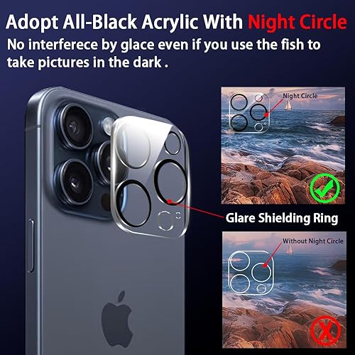 Miniatura 7 de 3+3+1 Pack para iPhone 15 Pro 6.1 pulgadas Protector de pantalla de vidrio templado, 3 protectores de pantalla, 3 protectores de lente de cámara, 1