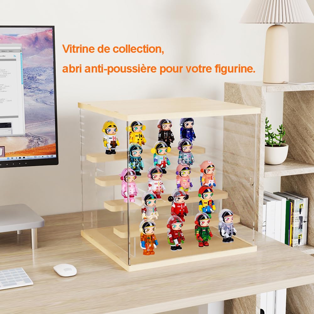 Joody Vitrine pour Collection, 5 Etagere Vitrine Acrylique pour Lego Figurine Pop Maquette, Boite de Rangement Transparente avec Support Figurine et Porte, Anti-poussière Presentoir, 32x32x33,4 cm