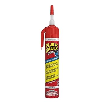 Flex Caulk, Silicone, Waterproof & Weatherproof Sealant, Strong, Indoor, Outdoor, Bath, Kitchen, Shower, Sink, Window, Baseboards, Door, RV, Roof, Wood, Glass, Tile, Marine, White, 6.5 oz, 1-Pack