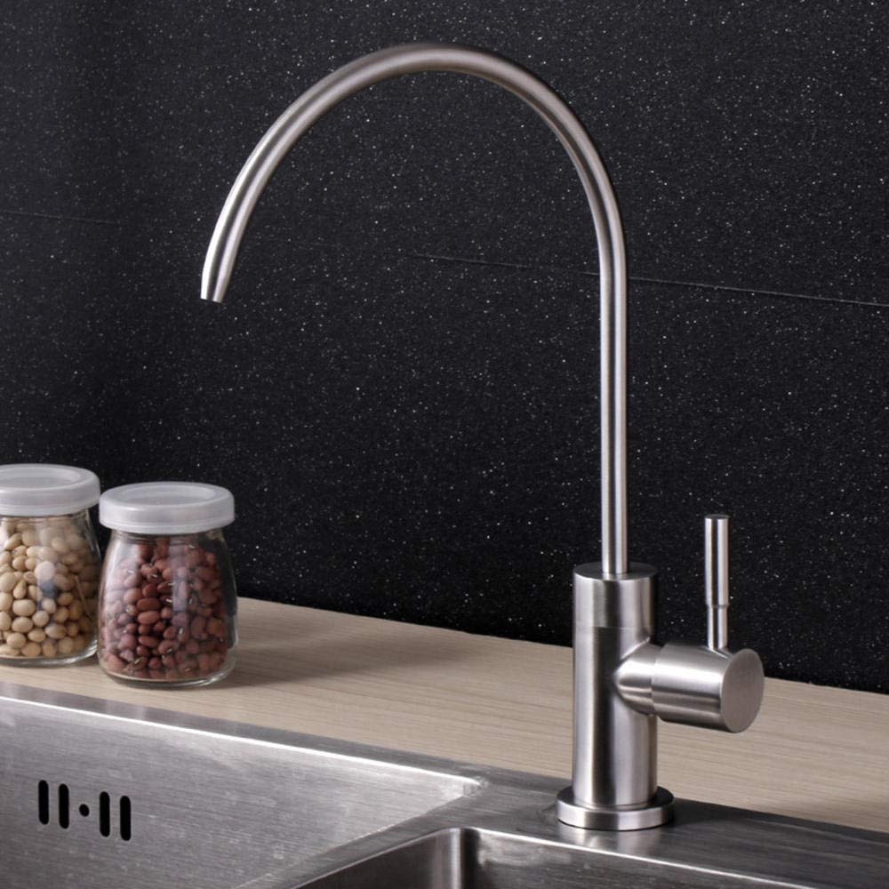 Grifos Filtro de Agua Potable de ósmosis de 1/4 '' Grifo de Cocina Grifo purificador de Agua de Acero Inoxidable Cepillado Grifo de Cocina Giratorio de Agua fría Individual para Beber