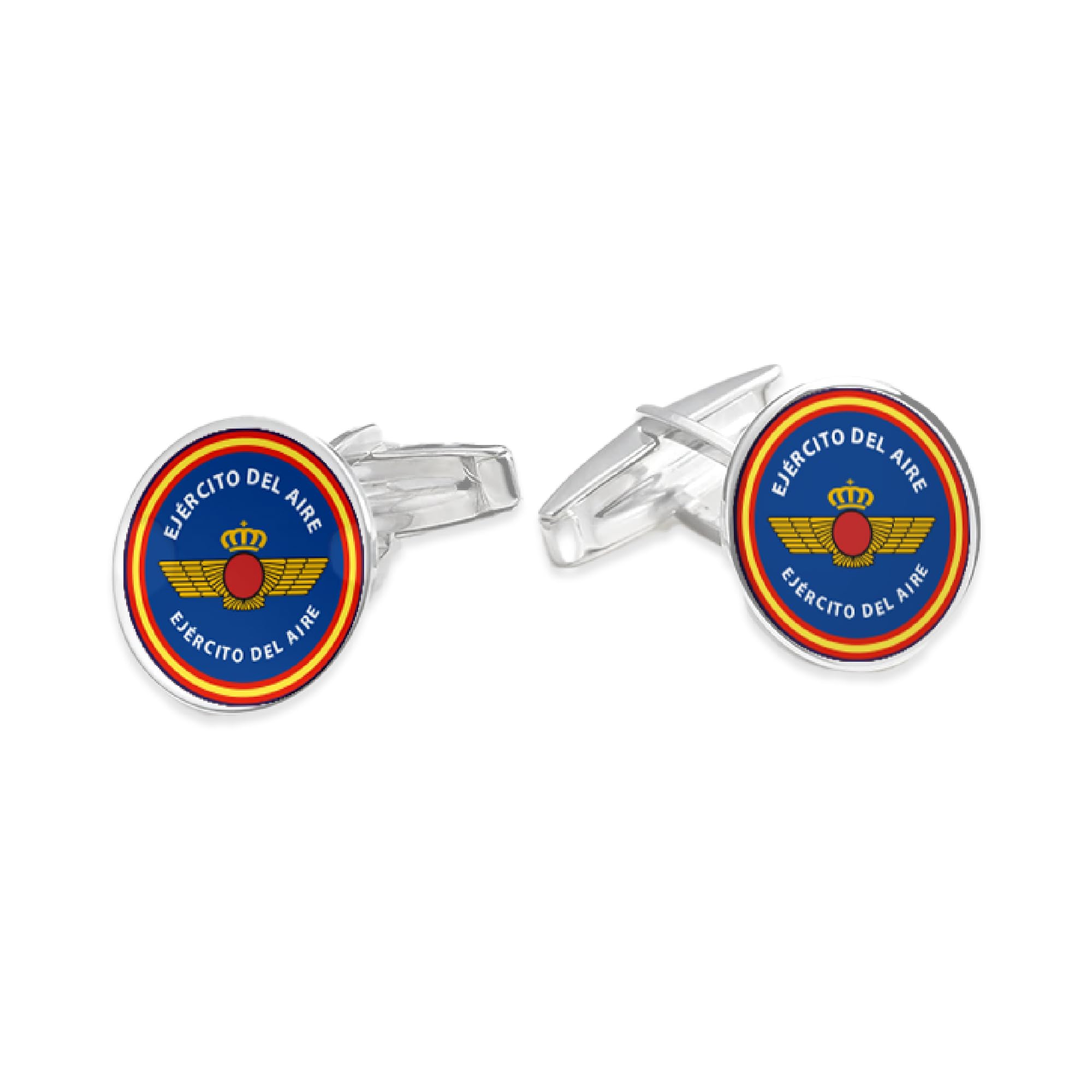 Pla Pla Pla Gemelos redondos del Ejército del Aire, acabados en plata. Par de Gemelos circulares, para Bodas, eventos, fiesta. Gemelos para Camisa Traje Esmoquin. Regalo día del padre, regalo padrino.
