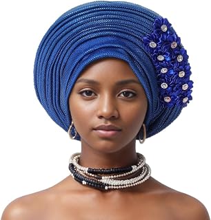African Turban Cap Nigeria Aoto Gele Head Ties with Flowers for Women Wedding Party Head Wraps