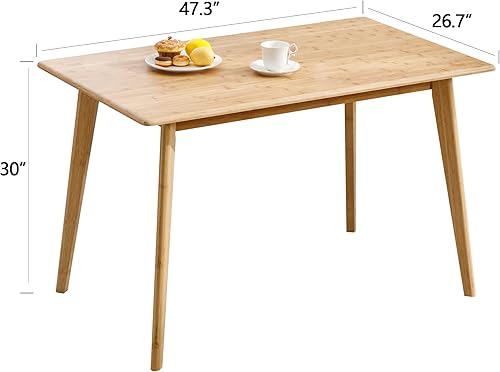Miniatura 2 de Forevich Mesa de comedor rectangular para cocina, comedor, 100% madera maciza de bambú, mesa cuadrada de mediados de siglo para espacio pequeño, 47