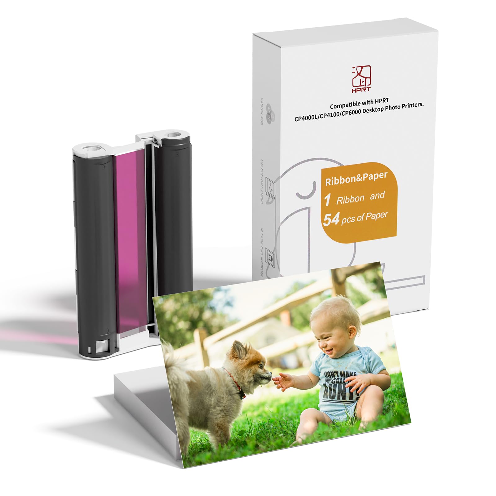 HPRT 4x6 Photo Paper 54 Pieces with 1 Cartridge, Suitable for CP4000L/CP4100/CP6000 Photo Printer Accessories