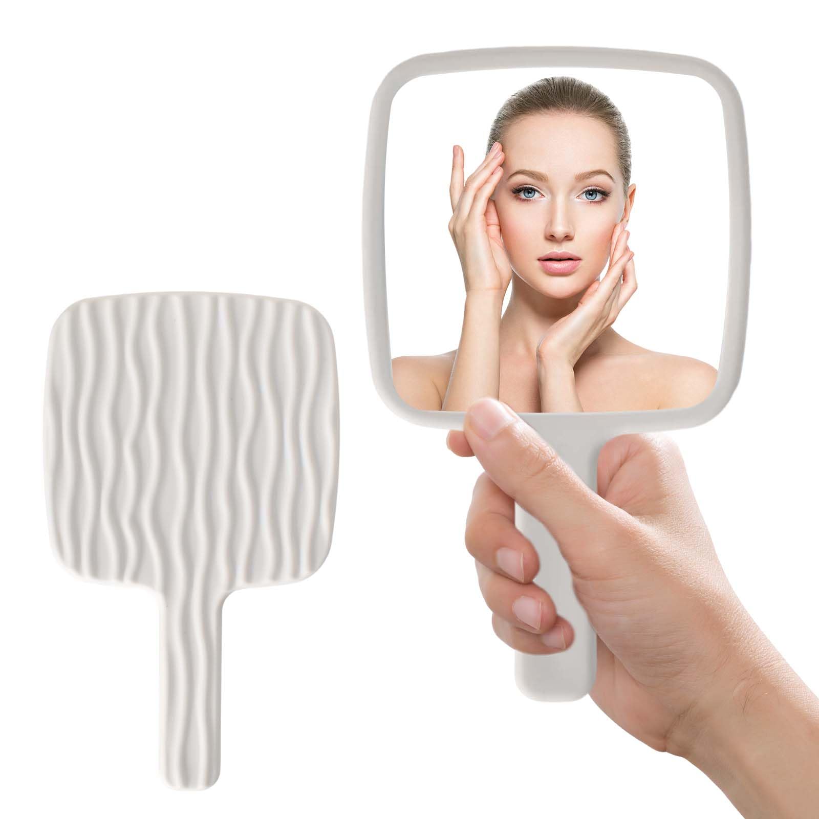 Specchio a Mano con Manico, Specchio Portatile Professionale, Specchio da Barbiere con Maniglia Ergonomica, Specchietto per Dentista, Perfetto per Trucco, Viaggi, Parrucchiere e Rasatura (Bianco)