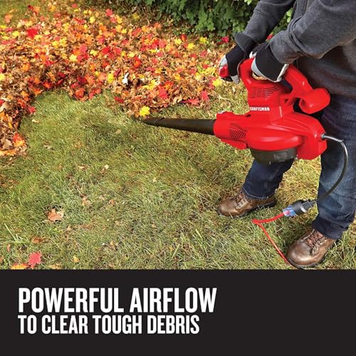 Image of CRAFTSMAN Leaf Blower, Leaf Vacuum and Mulcher, 3-in-1 Backpack Blower, Up to 230 MPH, 12 Amp, Corded Electric (CMEBL700)