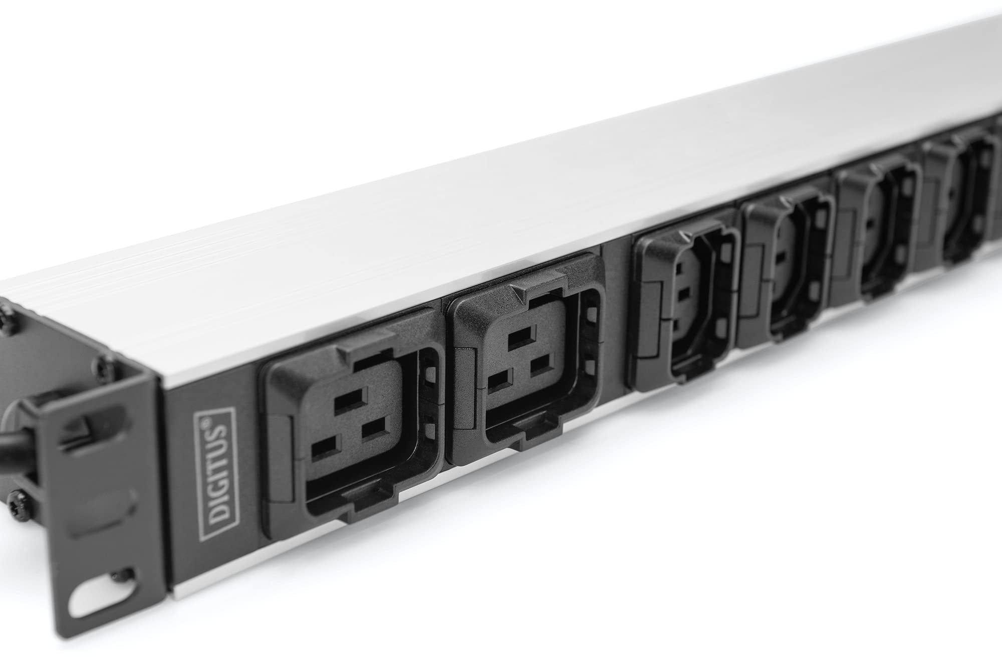 DIGITUS Regleta de 19" - 10 tomas - 8x C13 & 2x C19 - Enchufe C20 -1HE - 250VAC - 50/60Hz - 10A | Protección extraíble – 1U – 16 A – para armarios de red y servidores de 19 pulgadas