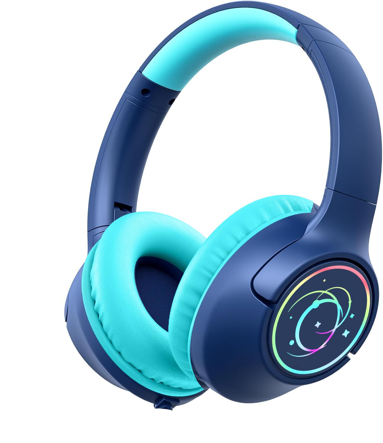 Kids Bluetooth Headphones, 85H Playtime Wireless Headphones for Kids, Colorful LED Lights, 85/94dB Safe Volume Limit, Bluetooth 5.4 Built-in Mic Toddler Headset for /iPad/Tablet/Airplane, Navy Blue