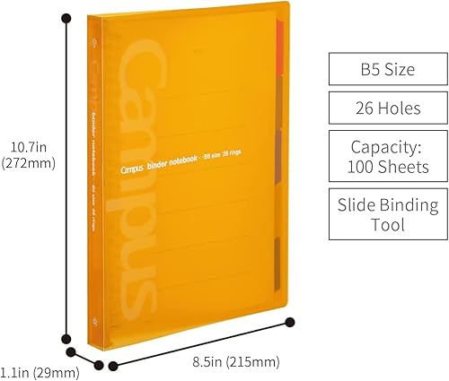 Miniatura 2 de KOKUYO Cuaderno de espiral de 5 materias, diario recargable Campus B5 con 5 divisores de pestañas, 100 hojas en papel de hojas sueltas con rayas