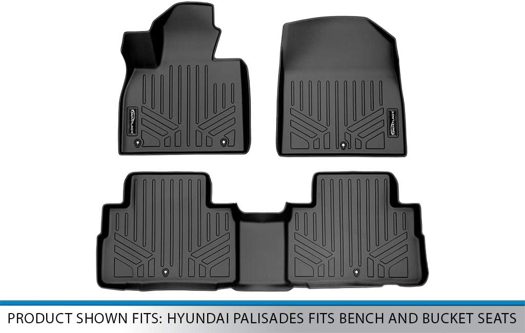 SMARTLINER All Weather Custom Fit Floor Mats 2 Row Liner Set Black Compatible with 2020-2023 Hyundai Palisade Fits Bench and Bucket Seats
