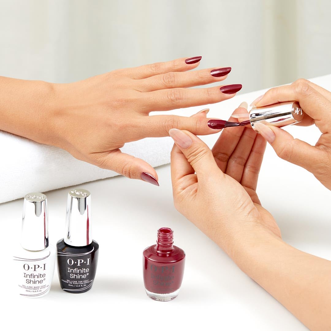 OPI Infinite Shine Malaga Wine | Kit Smalto + Base & Top Coat | Rosso Elegante | Smalto Semipermanente a Lunga Durata | 3x15ml
