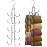 Purse Organizer for Closet, Upgraded Purse Hanger with 10 Big Hooks, 360 Degree Rotation for Better Organizer&Display, Collapsible Space Saving Hangers Rack for Handbag, Belt, Scarve, Tie