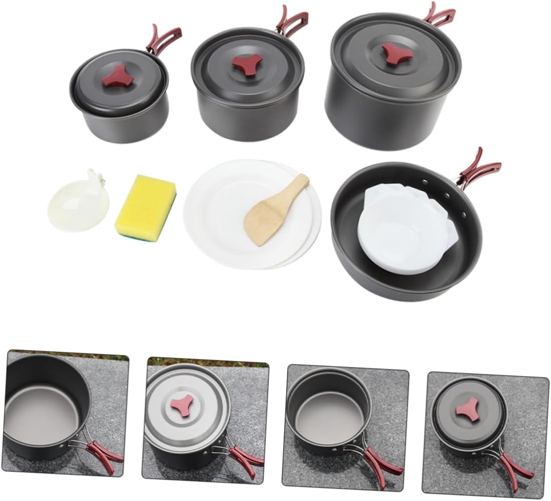 POPETPOP 1set Camping Cookware People Cooking Pots and Utensils for Outdoor Cooking Hiking Picnic and Backpacking Non-Stick and Compact Design