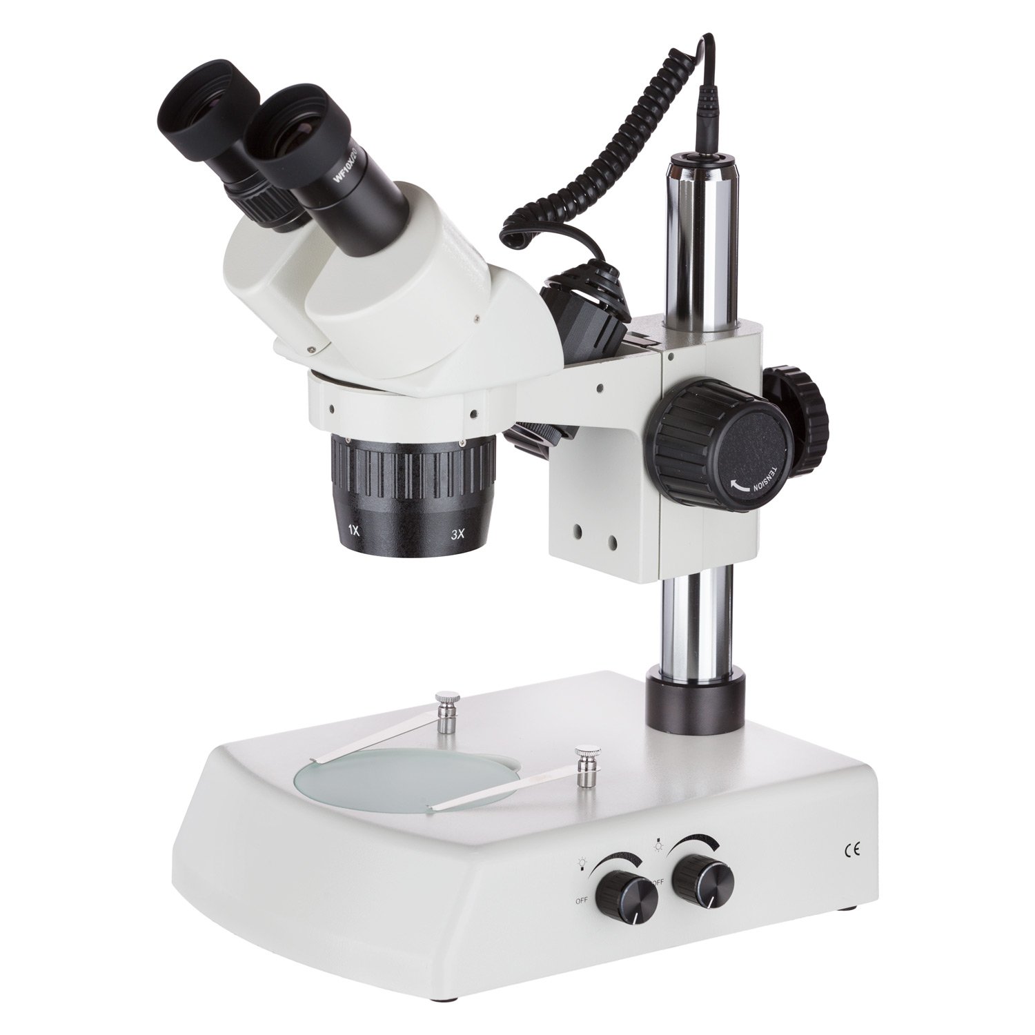 AmScope SWDG-2B13 10X-30X Super Widefield Pillar Stand Stereo Microscope with Top & Bottom Halogen Lights