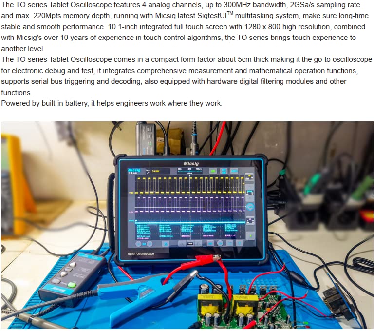 Image of Micsig Smart Full Touch Screen Oscilloscope to Series TO1004 /TO2004 TO3004 10.1 '' TFT-LCD Smart Full Touch Screen Oscilloscope (TO3004 4ch 300M)