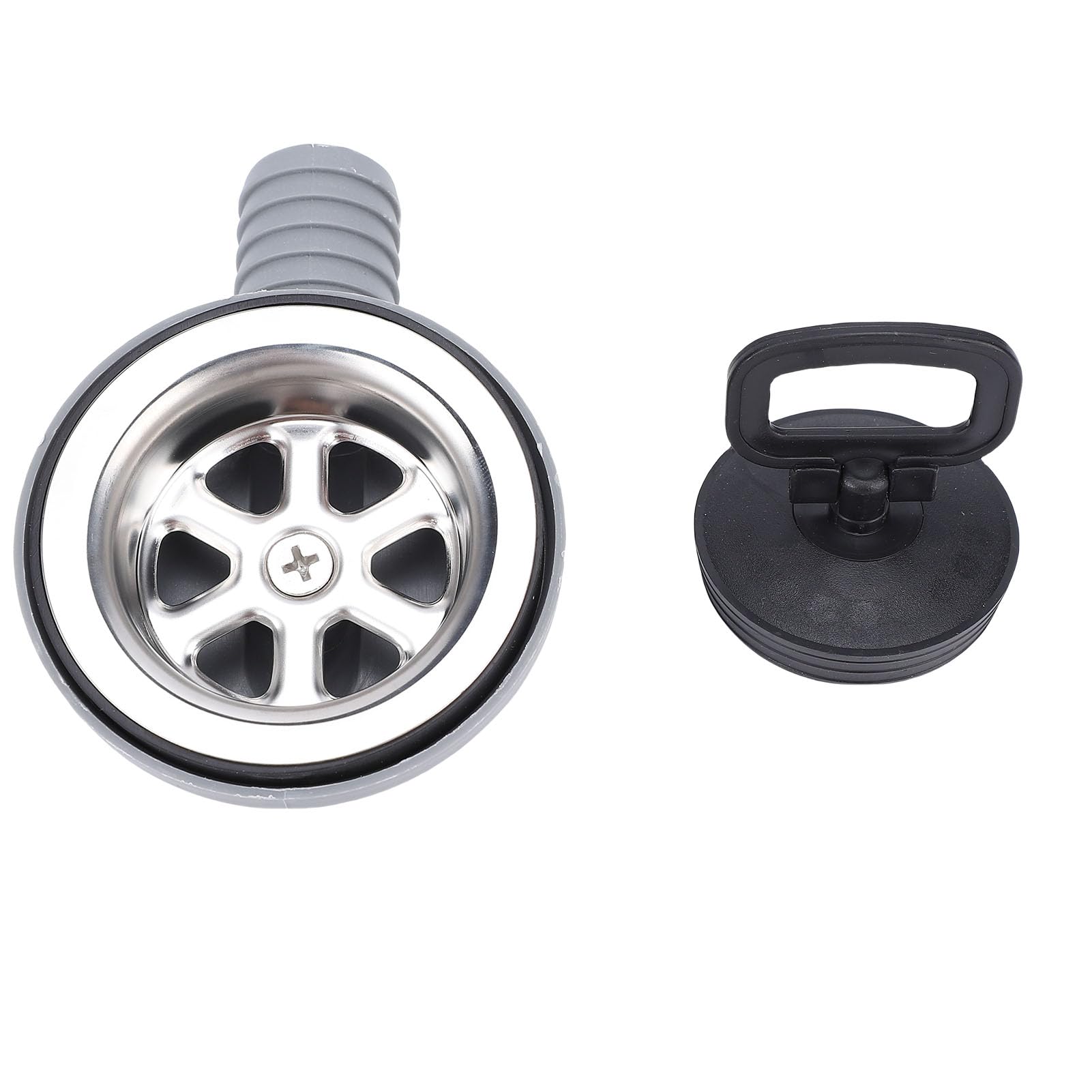Jelquix Marine Sink Drain, 70mm Right Angle Double Layer Filtration, Low Profile Floor Drain with 1.5m Downpipe for RV, Yacht & Boat Sink, 52-65mm Installation Aperture