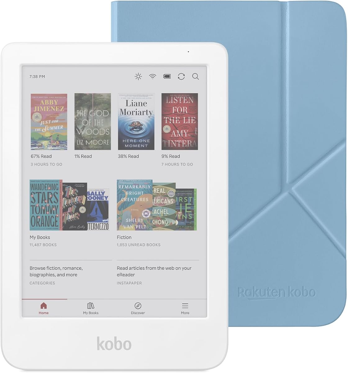 Kobo Clara Color eReader (blanco) con paquete de estuche (funda para dormir azul atardecer, paquete de estuche)