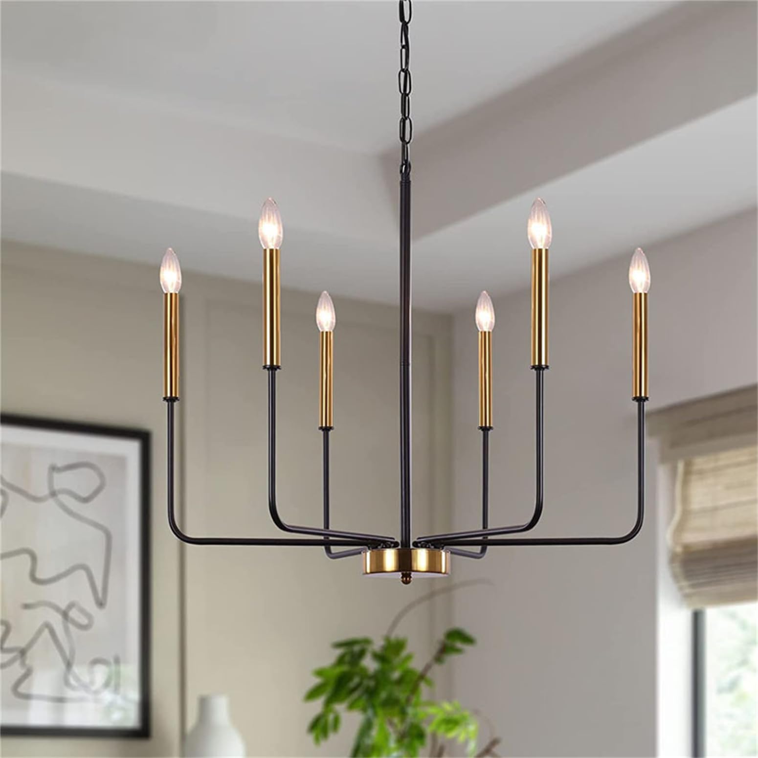 KXEcoLife 6-Light Modern Chandelier, Black and Chandeliers for Dining Room Light Fixtures Ceiling Hanging, Kitchen Chandelier Bedroom Living Entryway