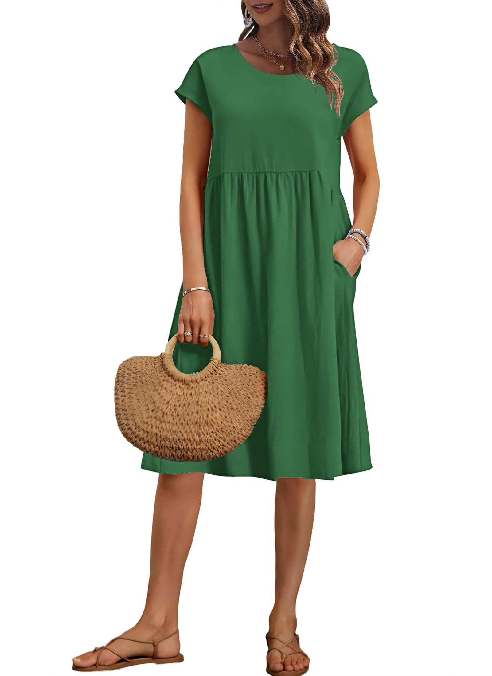 Auselily Women's Dark Green Summer Knee Length Dress