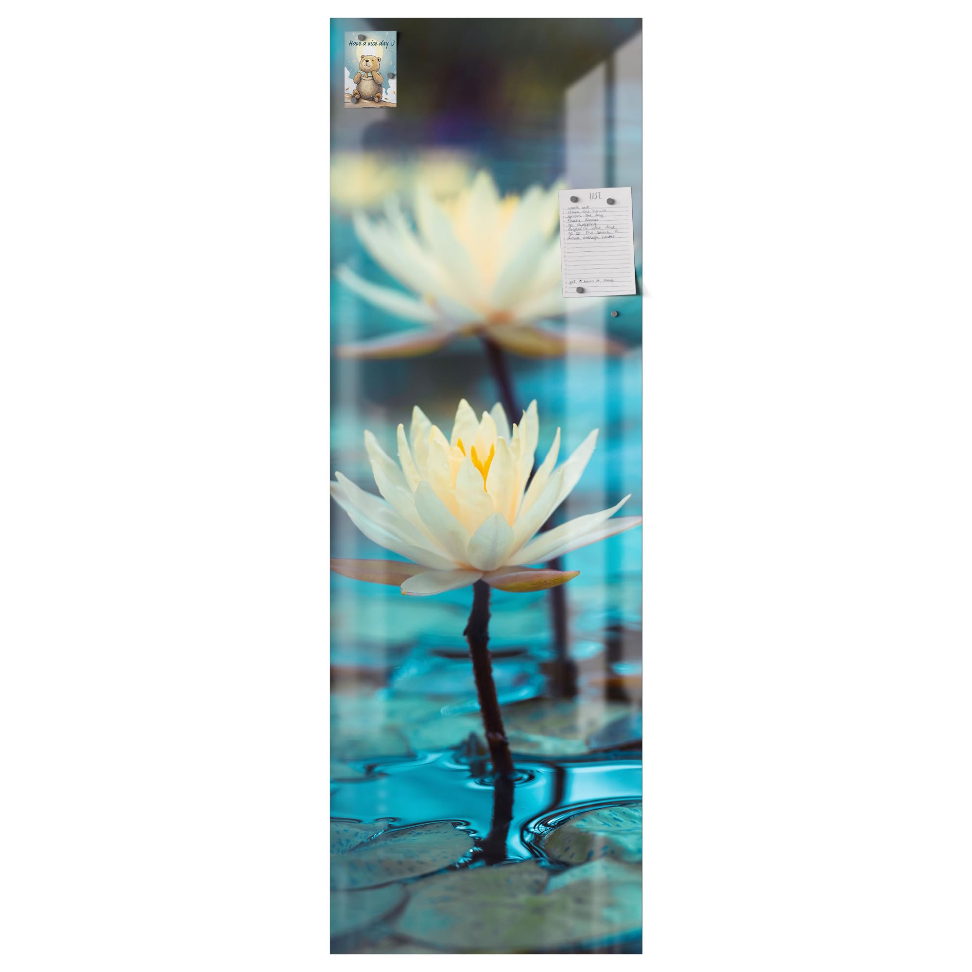DEQORI Folia magnetyczna do lodówki 60 x 180 cm | motyw lilii wodnych | dekoracyjna mata magnetyczna ochrona przed zamrażarką | magnetyczna folia dekoracyjna samoprzylepna, magnetyczna i do pisania