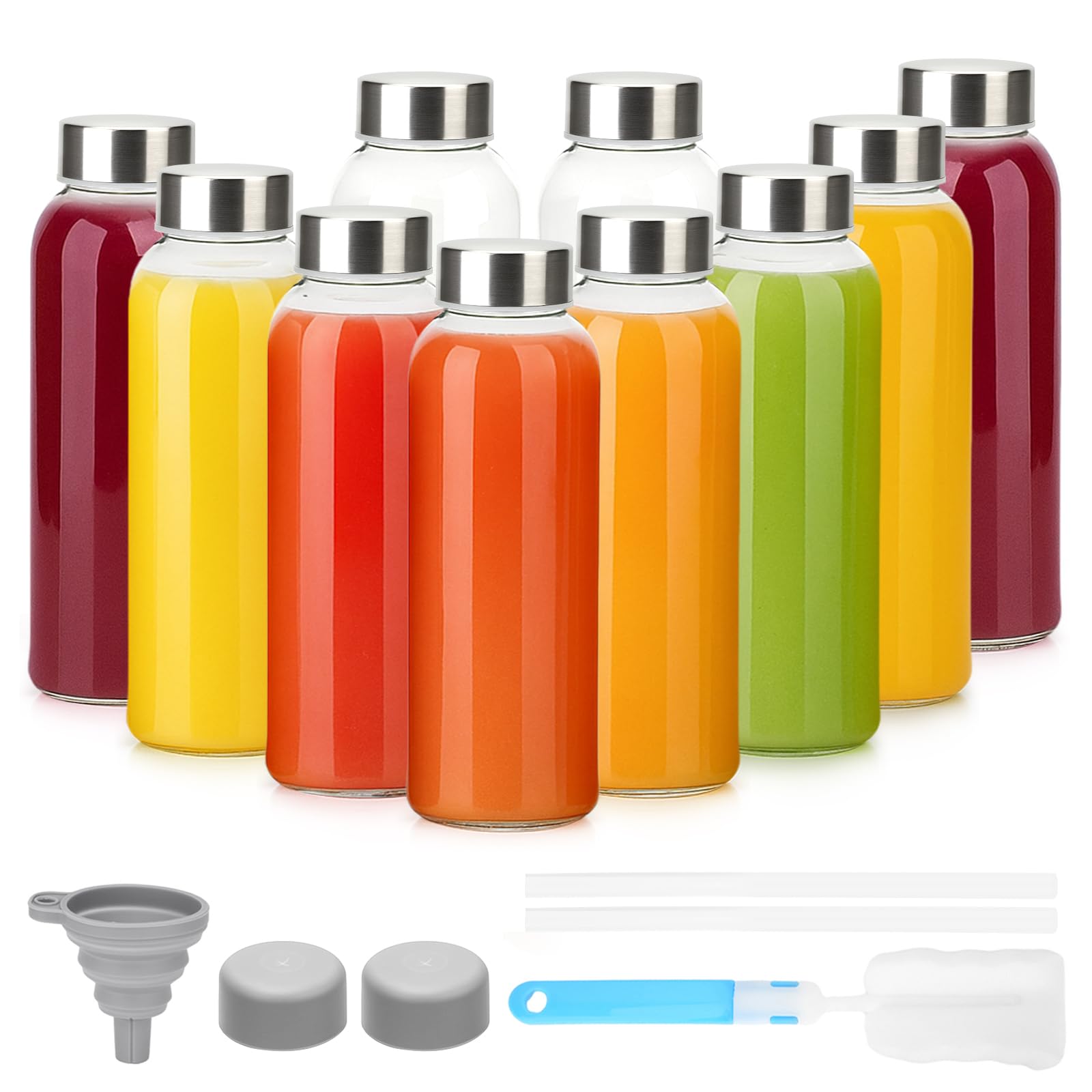 Luxfuel 10 oz Glass Juice Bottles, 10 Pack