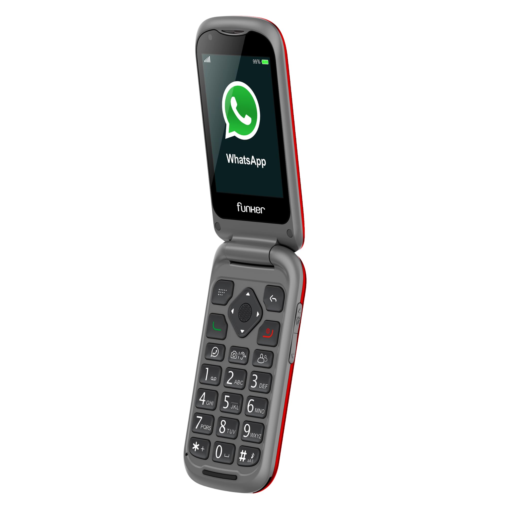 Funker E480 Teléfono Móvil 4G para Mayores con Whatsapp, Teclas Grandes, Botón SOS y GPS, Videollamadas, Pantalla 2.8", Base de Carga, Fotocontactos, Volumen Alto, Fácil de Usar, Color Rojo
