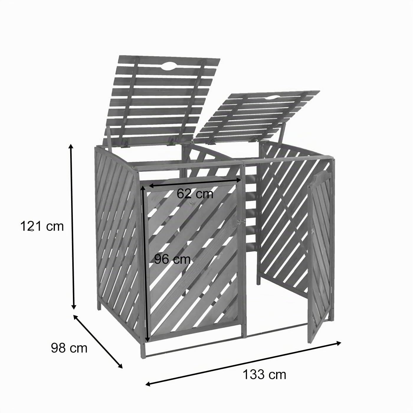 Mendler XL 2er-/4er-Mülltonnenverkleidung HWC-J44 121x133x98cm Holz - grau | Mülltonnenbox, erweiterbar MVG-zertifziert
