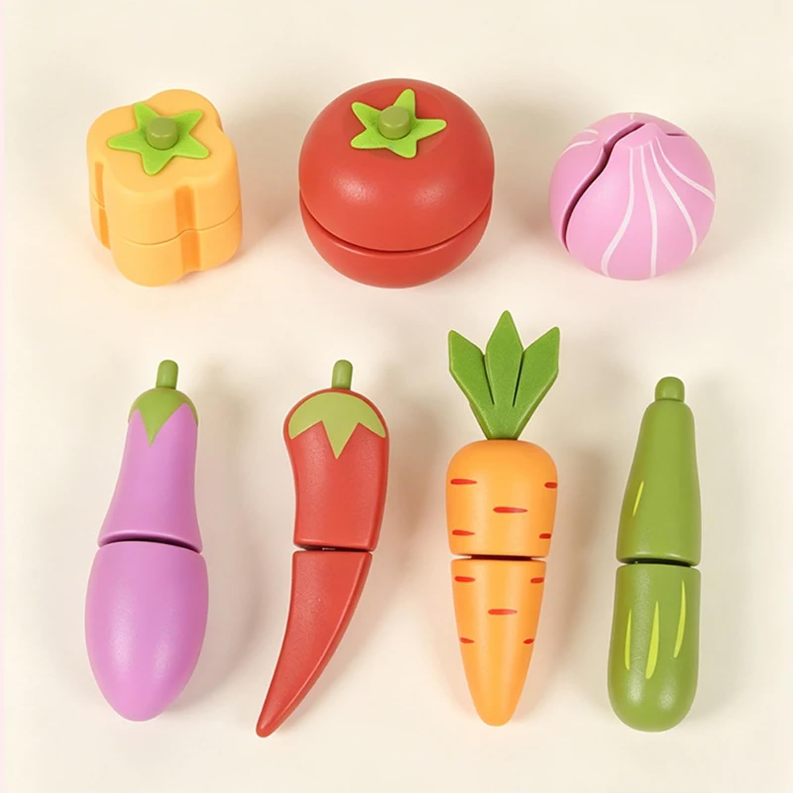 Set di frutta e verdura in legno con chiusura a gancio e anello per tagliare, giocattolo da cucina di simulazione per apprendimento creativo e sviluppo delle abilità (verdure)