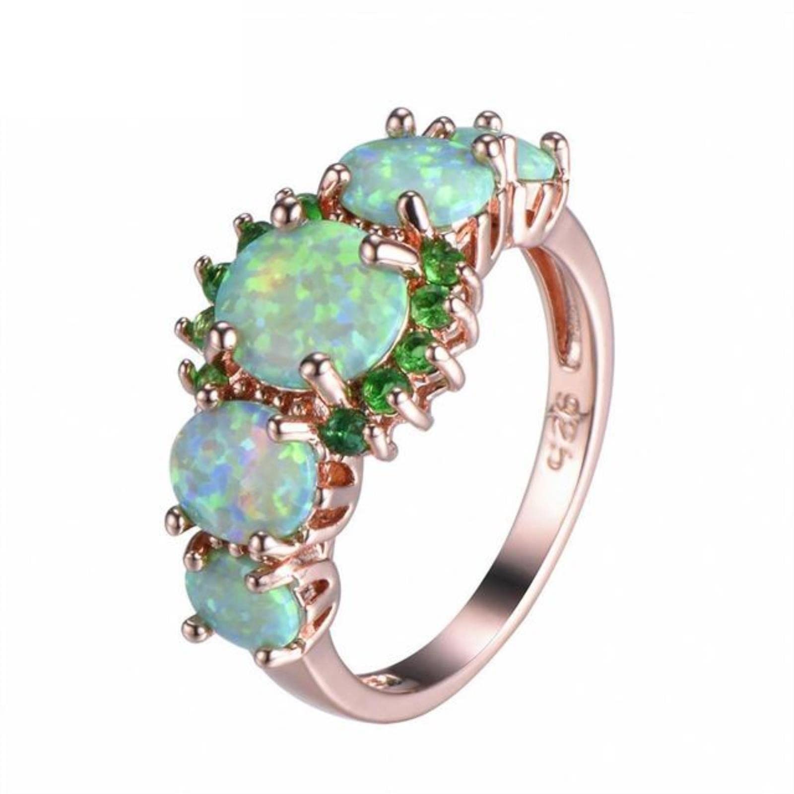 Bedt Women's Green,Orange Green/Orange Fire Opal Finger Ring Exquisite Rose And Gold Filled Wedding Rings For Jewelry