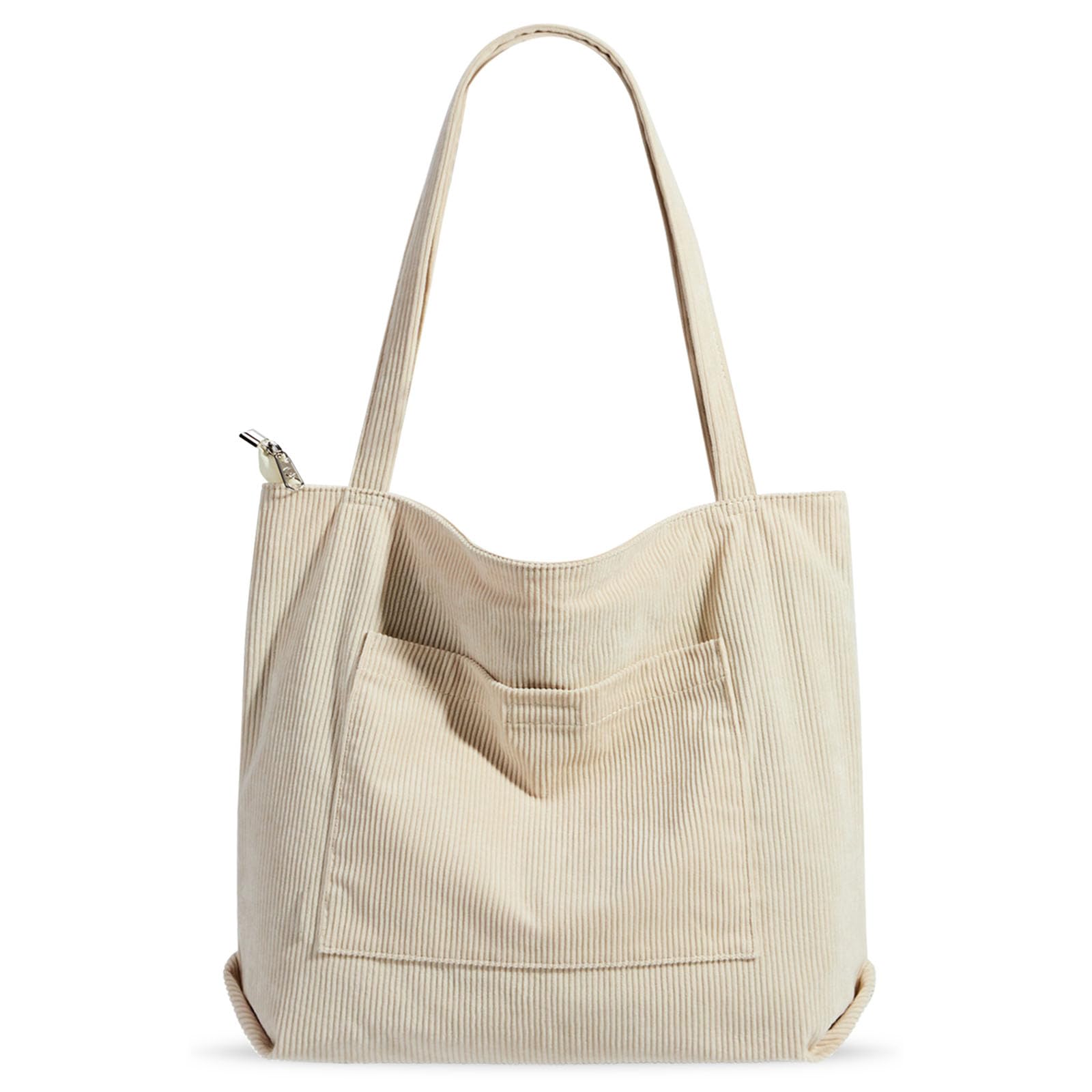 Tote Bag Sac Fourre Tout Femme Sac Cabas Femme en Velours Côtelé Sac Bandouliere Grand Sac a Main Femme Sac Cours Sacs de Courses Sac Tissu avec Fermeture Éclair et Poches