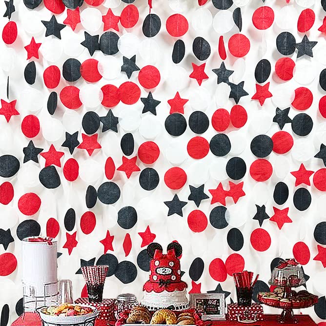 Image of 173 Ft Red Black and White Party Decorations Big Star Circle Dots Backdrop Streamer Garland for Graduation Birthday Engagement Wedding Bachelorette Casino Poker Pirate Theme Party Supplies