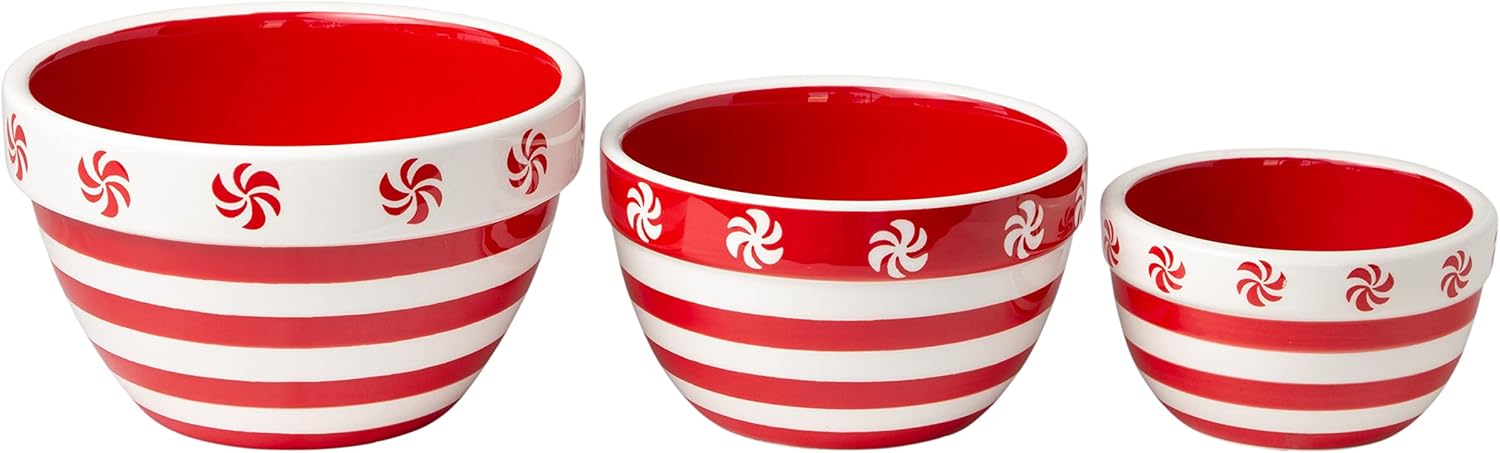 Terramoto Ceramic 3 Piece Mixing Bowl Set (Peppermint)
