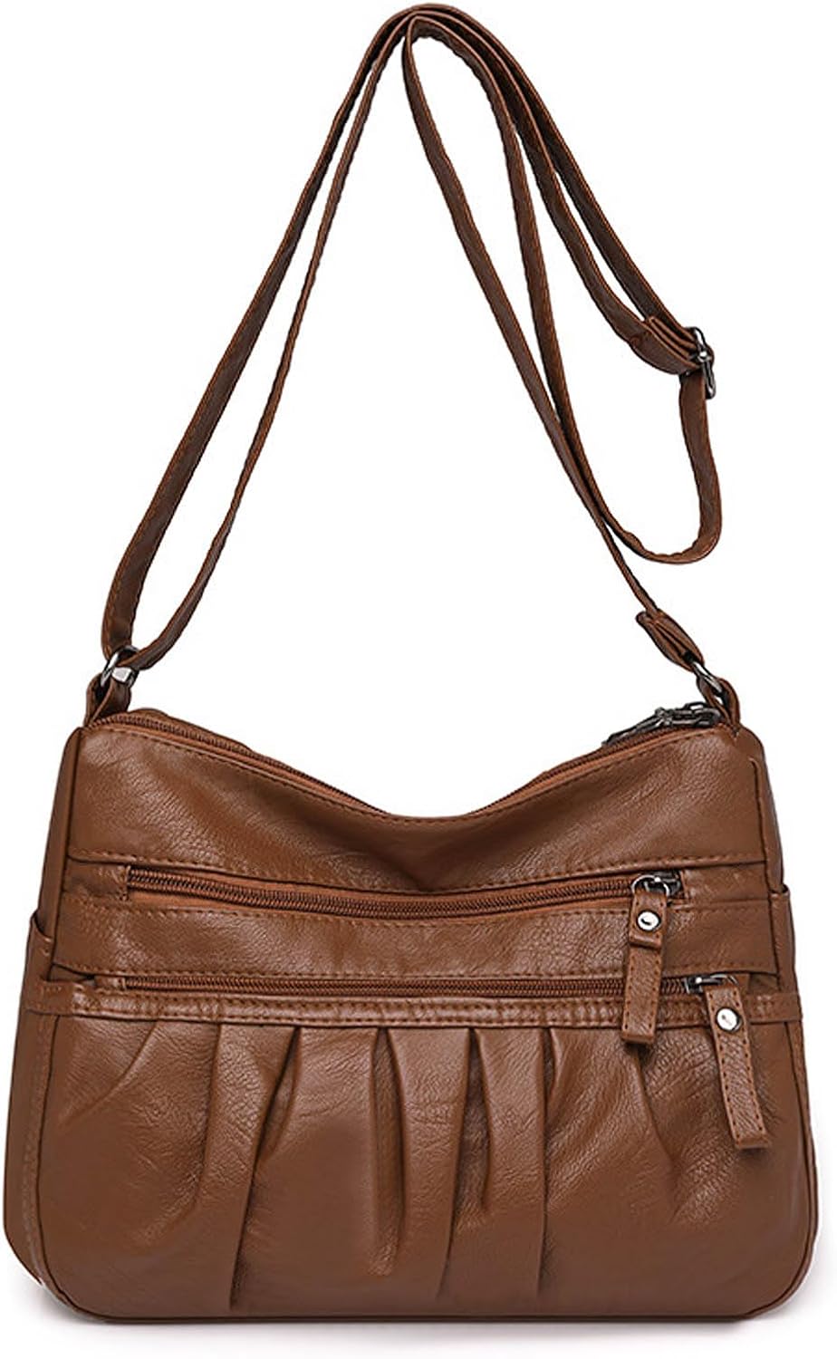 WITERY Soft Leather Multi-Pocket Shoulder Bag for Women – Retro Sling Ruched Hobo Tote Bag