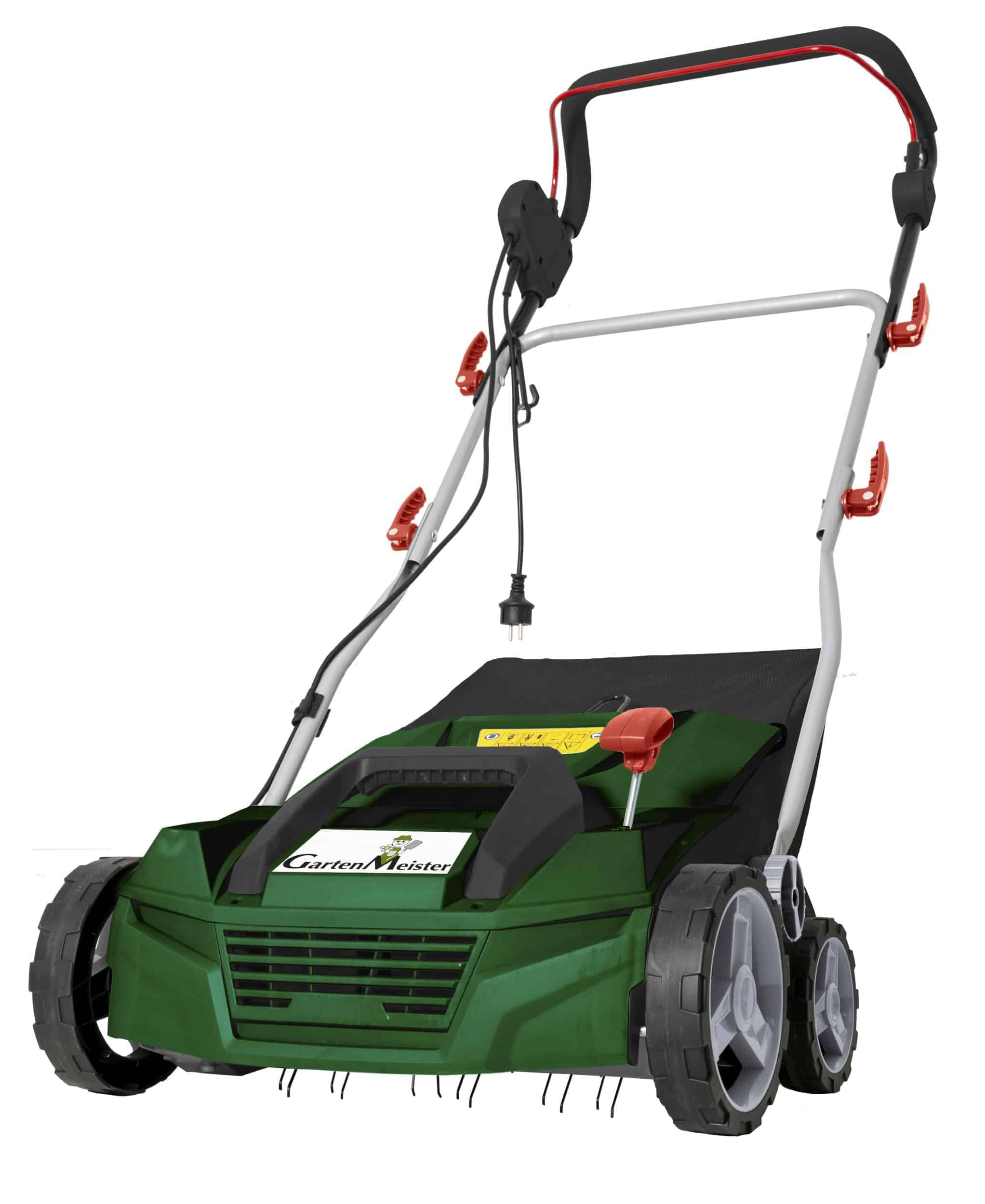 Elektryczny Wertykulator Aerator Gmevl 1800 1800W 38cm Regulacja Głębokości -12/+5mm Wymienne Walce Worek 40L Składany Uchwyt Zielony/Czerwony