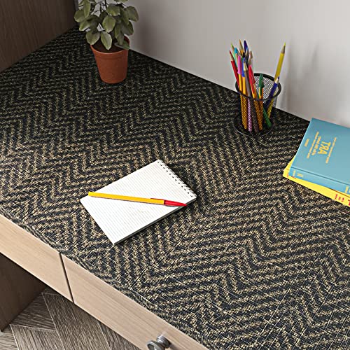 Funstick 24"X200" Black And Gold Peel And Stick Wallpaper Removable Geometric Grasscloth Wallpaper Fabric Grass Cloth Black Contact Paper Self Adhesive Wallpaper For Bedroom Cabinets Drawers Shelves #TOP6